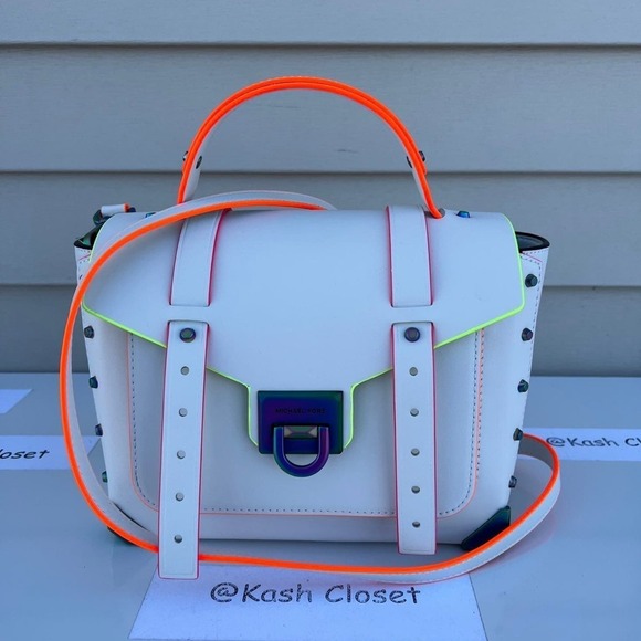 Michael Kors Manhattan Satchel Medium Leather Contrast-Trim Satchel Optic white - Picture 2 of 12